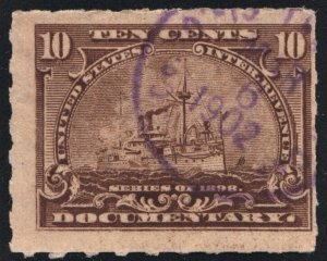 R168p 10¢ Documentary Stamp: Hyphen Hole Perf 7 (1898) Used/CDS