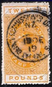 NEW ZEALAND 1880 LONG TYPE STAMP DUTY £20 used.............................10563