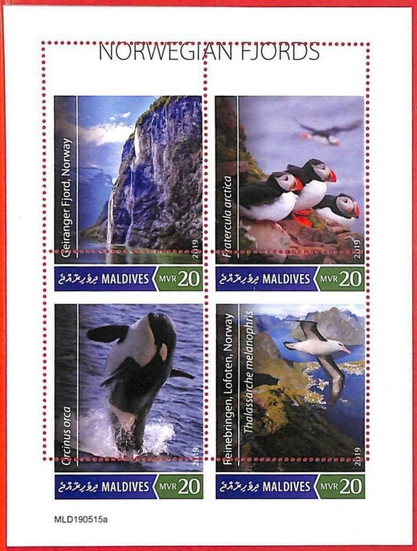 A4028 - MALDIVES - ERROR MISPERF: 2019 Norwegian Fjords, Penguins, Whales, Birds