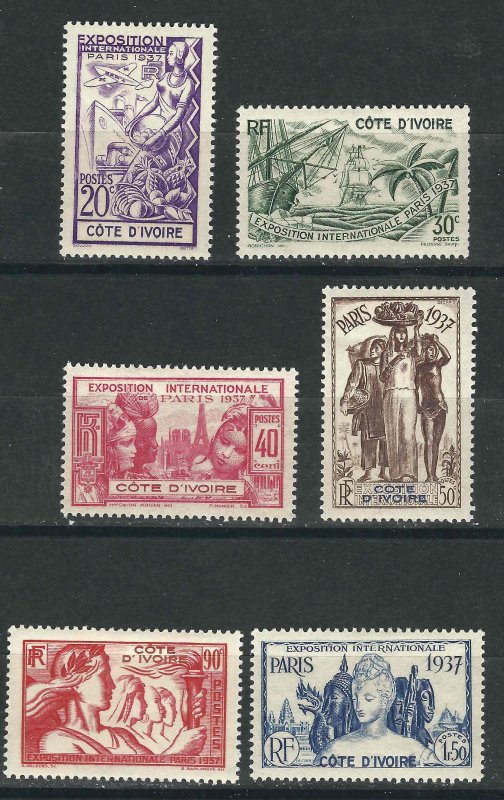 Ivory Coast 152-57 Y&T 133-38 MLH F/VF 1937 SCV $11.020