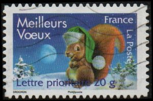 France 3378 - Used - (54c) Christmas / Squirrel in Stocking Cap (2007)(cv $1.10)