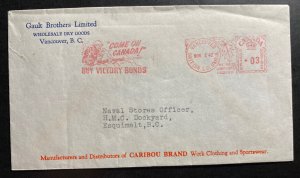 1942 Vancouver Canada Advertising Meter Cancel Cover Gault Brothers