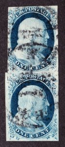 US 9 1c Franklin Used Pair VF-XF SCV $220