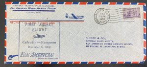 1952 Calcutta Indian First Flight Airmail Cover To Rangoon Burma Pan American