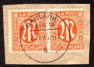 1945, Germany, British American Zone, 8pf pair on piece, Used, Sc 3N6