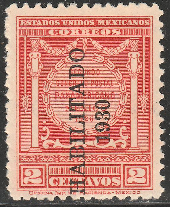 MEXICO 667, 2cents POSTAL CONGRESS, HABILITADO 1930. UNUSED, H OG. F-VF.