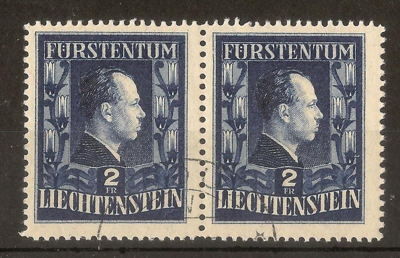 Liechtenstein 1951 2fr Fine Used Pair Cat£150