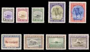 Greenland #10-18 Cat$325, 1945 1o-5k, complete set, never hinged