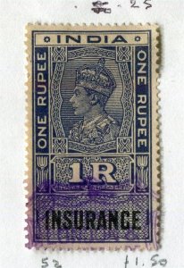 INDIA; 1940s early GVI State Insuarnce Revenue fine used 1R. value