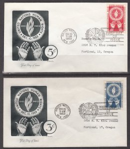 UN New York 21-22 Artmaster Set of Two Typed FDCs