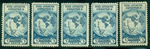 SCOTT # 733, BYRD ANTARCTIC ISSUE, MINT, OG, H, 5 STAMPS, GREAT PRICE!