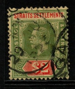 MALAYA STRAITS SETTLEMENTS SG211a 1915 $2 GREEN & RED/YELLOW USED