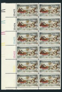 1974 Currier & Ives Christmas Plate Block Of 12 10 Cent Stamps, Sc#1551, MNH, OG