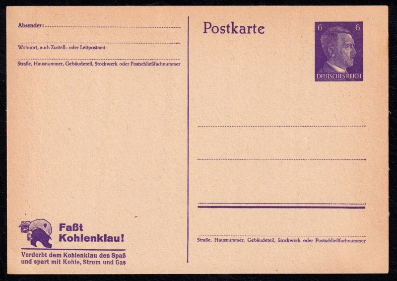 Nazi Germany (Third Reich) 1943 Postal Stationary Card with Slogan Mint
