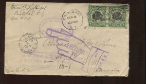 Canal Zone 52 Pair on Busy Returned Cover from Cristobal CZ to Canada LV9231