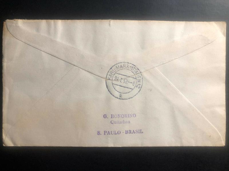 1957 Sao Pablo Brazil Airmail Registered Cover To Sachsen Germany