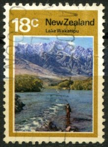 New Zealand Sc#509 Used, 18c yel brn & multi, Scenery 1972 - Lakes (1972)