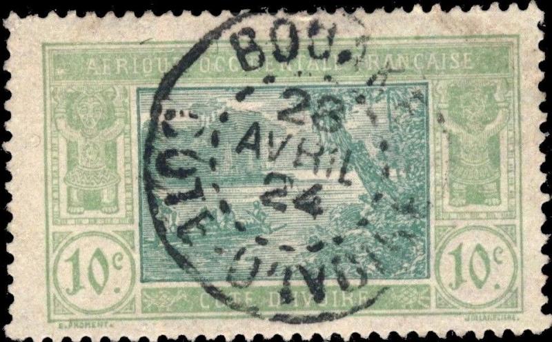 CÔTE-D'IVOIRE - 1924 - CAD BOUAKE / COTE-D'IVOIRE DOUBLE CERCLE SUR N°63