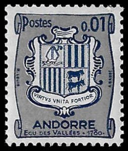 Andorra (French) #161 MNH; Coat of Arms 1c (1964)