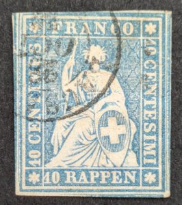 Switzerland #27, SBK/Zum #23C, used; blue 10R with red thread, Lausanne cancel