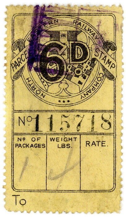 (I.B) North Eastern Railway : Parcel Stamp 6d