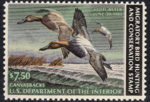 US 1982 $7.50 Canvasbacks; Scott RW49; MNH