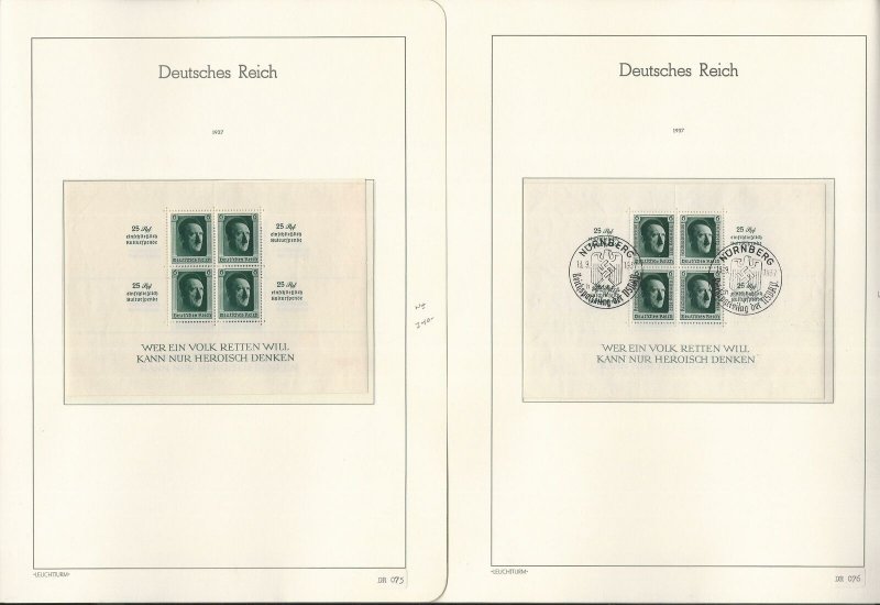 Germany Stamp Collection on 2 Hingless Lighthouse Pages, 1937 WWII, JFZ