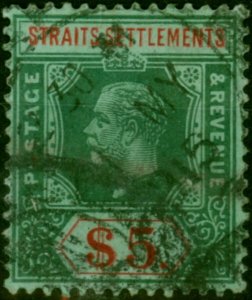 Straits Settlements 1920 $5 on Emerald SG212c Good Used