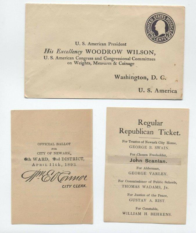 3ct circular die envelope to Woodrow Wilson with political tickets [y5346]