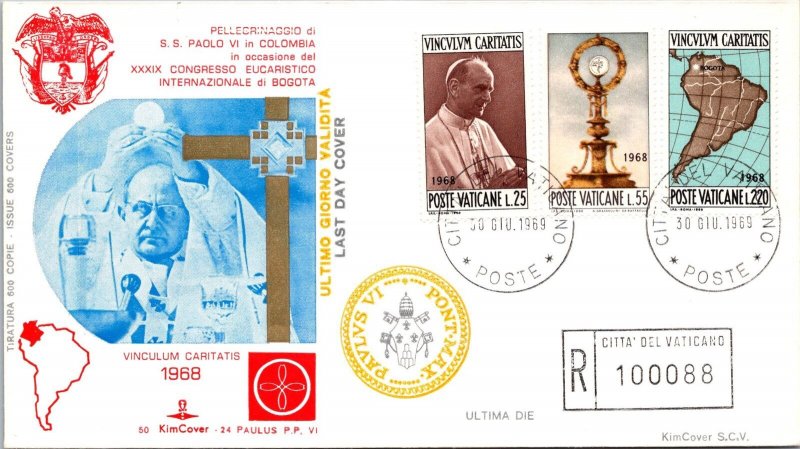 Vatican FDC 1969 - Pilgrimage of Ss Paul VI to Colombia - Kim Covers - F30919