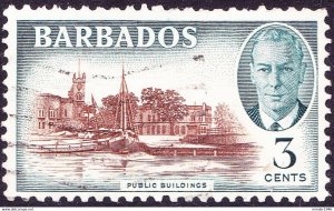 BARBADOS 1950 KGVI 3c Reddish-Brown & Blue-Green SG273 Fine Used