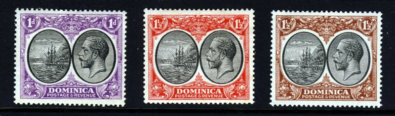 DOMINICA King George V 1923-33 Wmk Mult Script CA Group SG 71 to SG 73 MINT