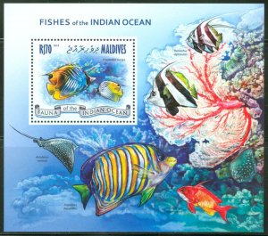 MALDIVES  2013  FISHES   OF THE INDIAN OCEAN SOUVENIR SHEET MINT NH