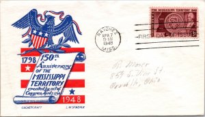 FDC 1948 SC #955 Staehle Cachet - Natchez, Miss - Single - F68149