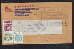 SINGAPORE  COVER (P0512B) 1991 LOCAL COVER 10C+20C+50C POSTAGE DUE COVER 