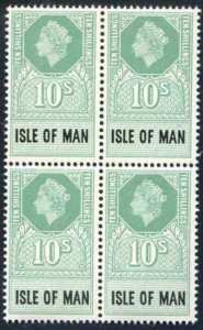 Isle of Man 1960 QEII 10/- Revenue Stamp U/M Block of Four 