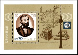 DDR 1990,Sc#2824 MNH, Philipp Reis (1834-1874),  125 years ITU, m/s