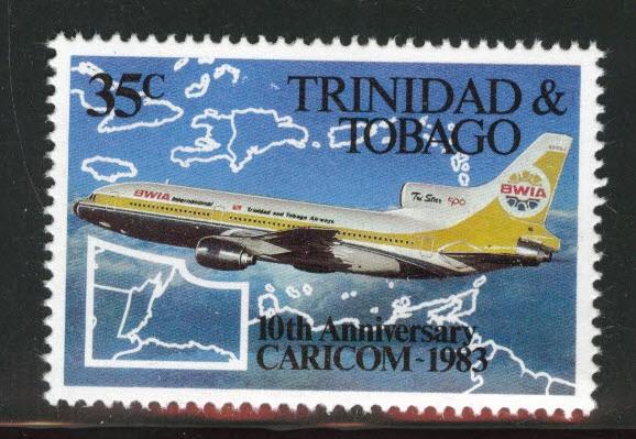 Trinidad Tobago Scott 382 MNH** CARICOM 1983 Airplane  map 