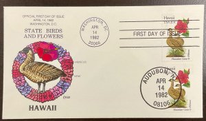 1963 Collins Hand Painted State Birds & Flowers/Hawaii  Dual Cancel FDC 1982