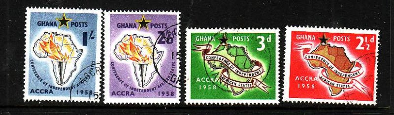 Ghana-Sc #21-4-used set-Independent African States-Maps-1958-