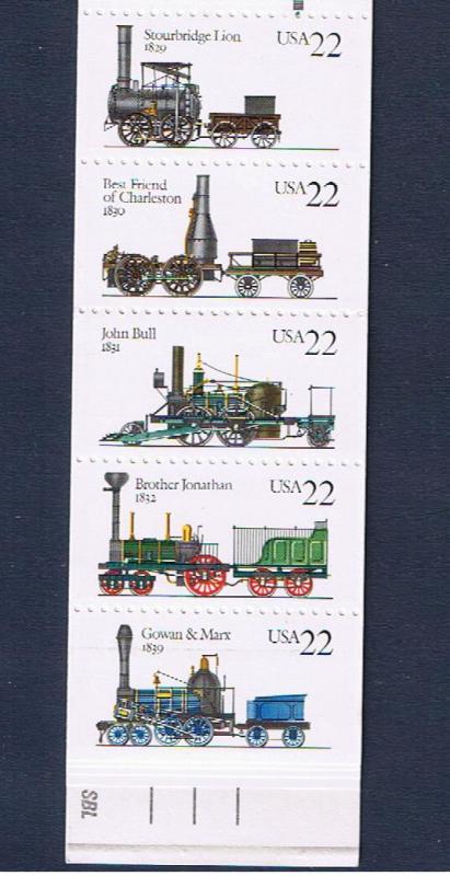 #2362-2366  MNH OG Bklt. pane of 5 Locomotives Free S/H