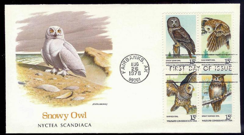 UNITED STATES FDC Owls Block of 4 1978 Fleetwood