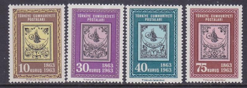 Turkey 1560-63 MNH 1963 Centenary Turkish Postage Stamps Stamps on Stamps Set