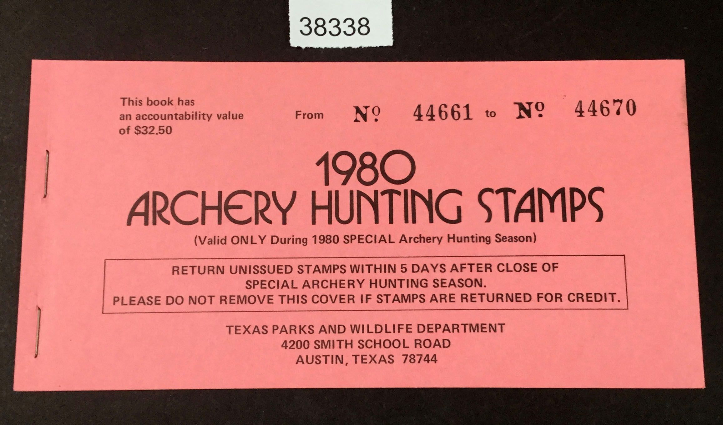 US Stamps 1980 Archery Hunting Stamps Mint OG NH Booklet LOT 38338