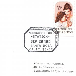 US SPECIAL POSTMARK COVER NORBAPEX '80 STATION AT SANTA ROSA CALIFORNIA 1980 C