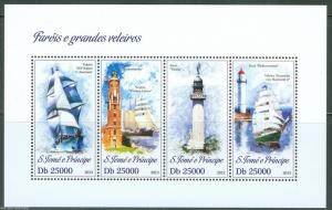 SAO TOME 2013 SAILING SHIPS AND LIGHTHOUSES SHEET MINT NH