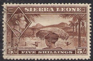 Sierra leone 1938 KGV1 5/-d Red Brown Rice Harvesting SG 198 ( L1420 )