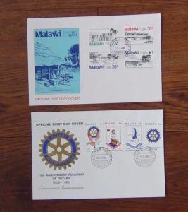 Malawi 10 FDC's 1977 1980 IYC Railway Trees Easter Xmas Rotary London 1980 etc