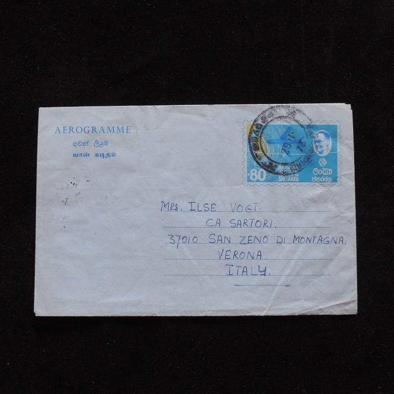 ZG-A504 SRI LANKA - Air Letter, Aviation To Italy 1973 Cover