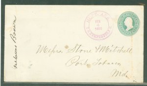 US U163 Hope Arkansas/4 Feb 1880/T.H. Humphreys, P.M. bold strike in purple back flap torn.  Scarce PM postmark from Arkansas.